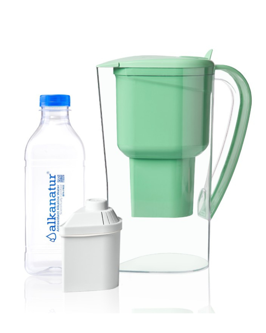 Green alkanatur pitcher ipwith white filter and BPA free water bottle