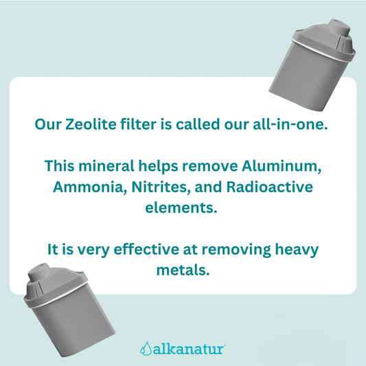 The Zeolite helps remove more heavy metals such as Aluminum, Ammonia, Nitrites, and Radioactive elements.