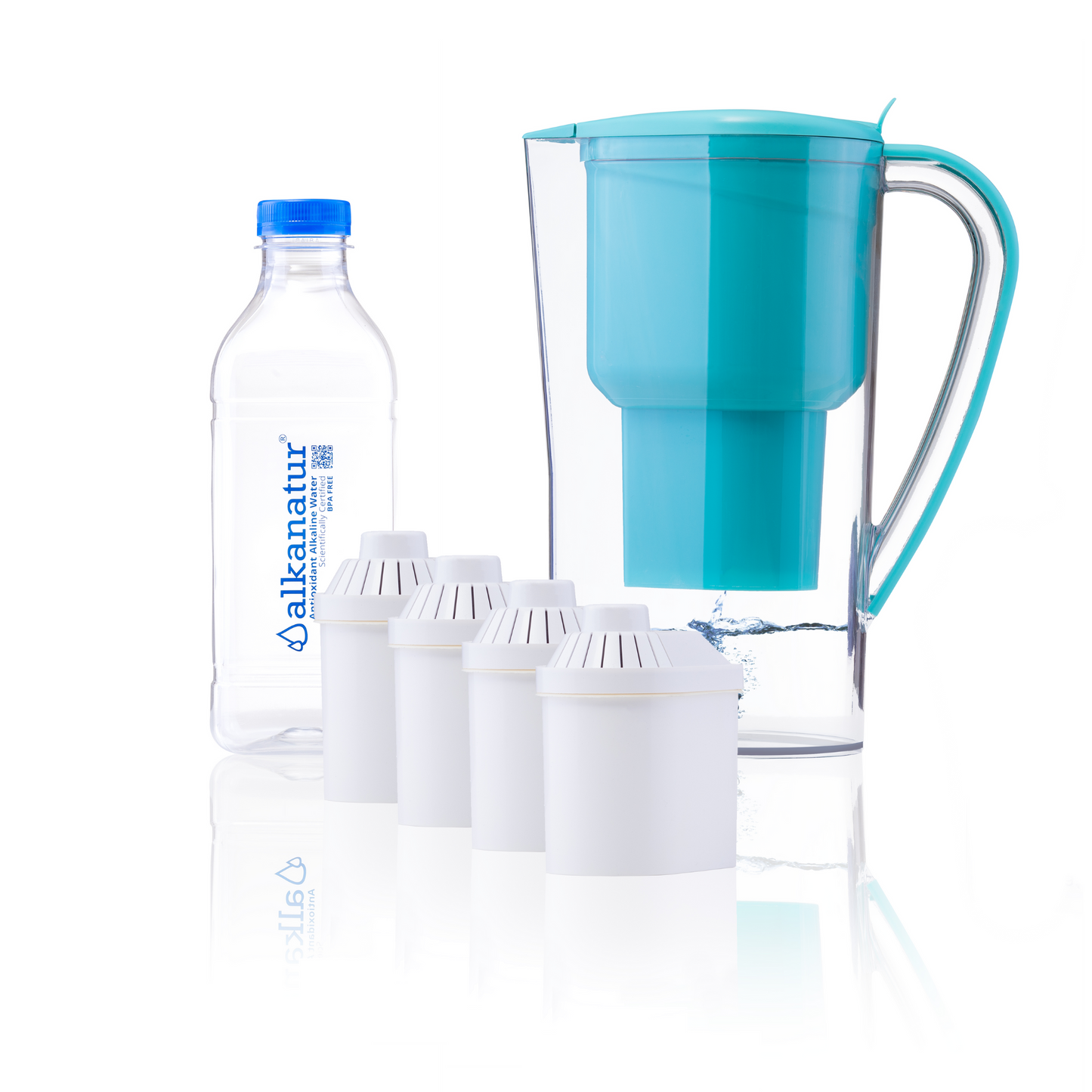 Water filter alkanatur with 4 filter and a Water bottle. Enough for 1 year of healthy water