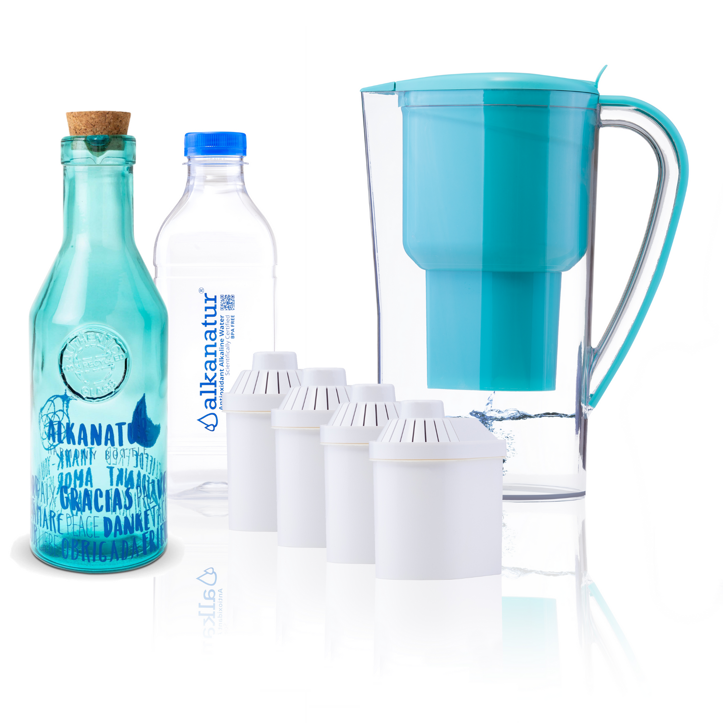 Alkanatur Pitcher with Pack of Filters and Harmony Bottle bundle