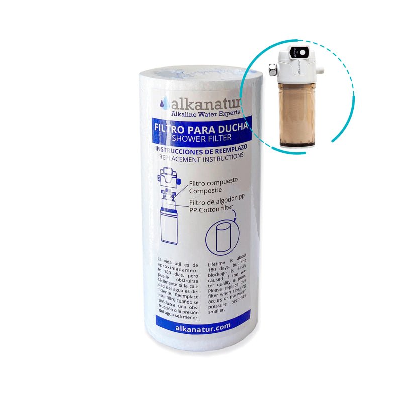 Alkanatur Shower Filter 2.0 Replacement – Removes 99% Chlorine, Fluoride & Heavy Metals – 50,000L Capacity – No Calcium Sulfite