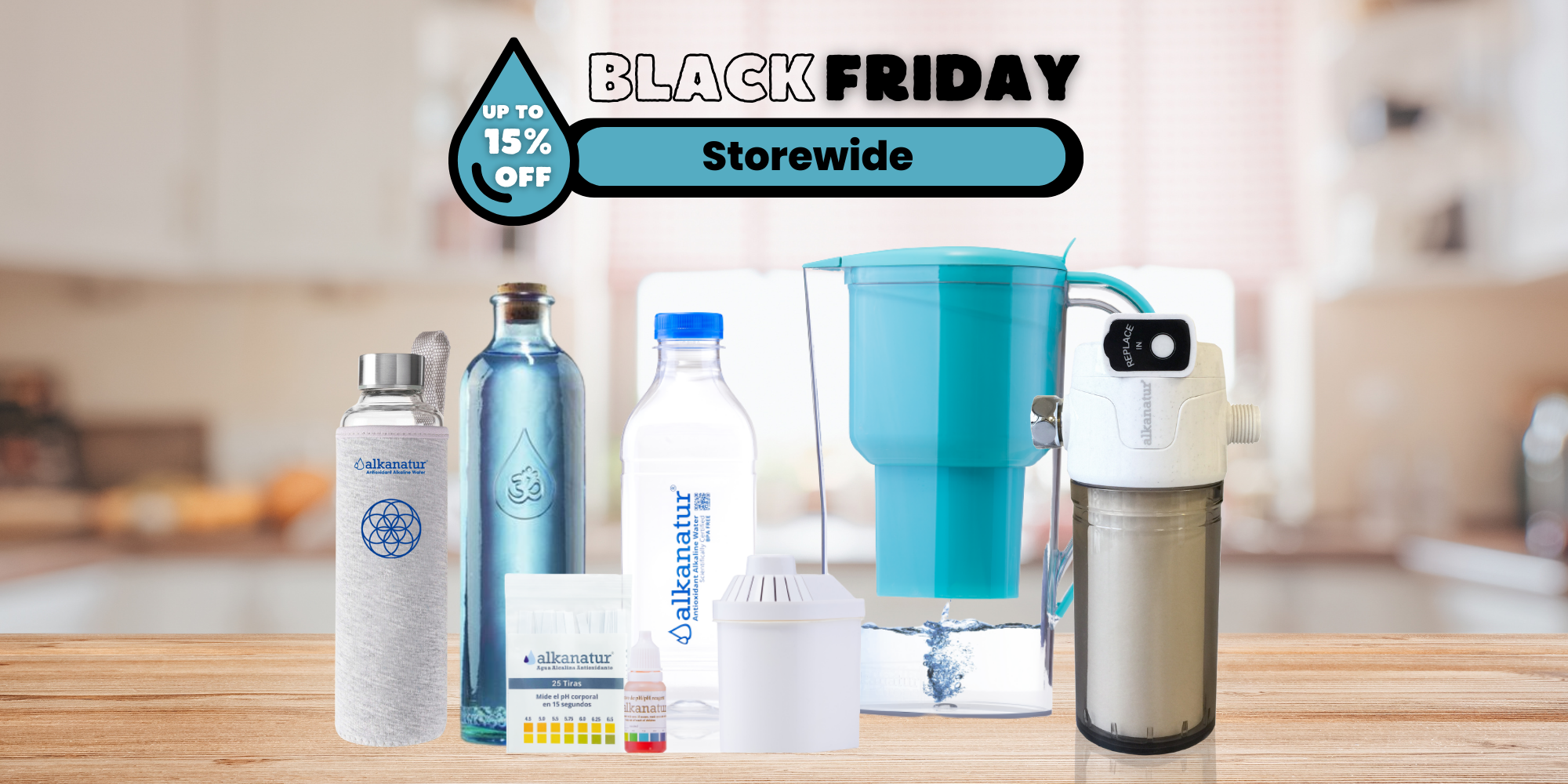 Black Friday cyber monday deals up to 15% off storewide water products filters pitchers jugs shower filter home water filtration system