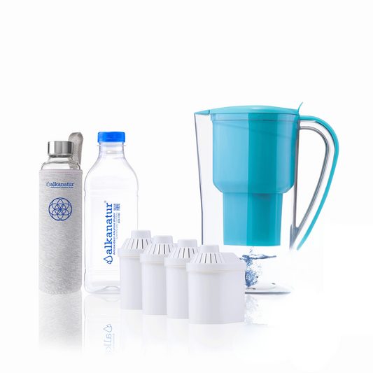 Alkanatur Pitcher with Pack of Filters and Borosilicate Glass Bottle bundle