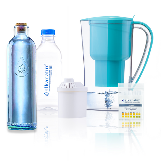 Alkanatur Pitcher with OmWater Gratitude Bottle bundle