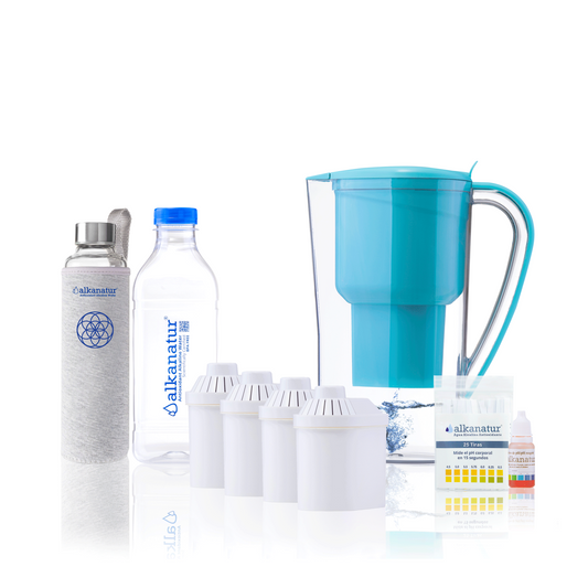 Alkanatur Pitcher with Pack of Filters and Borosilicate Glass Bottle bundle